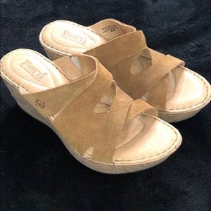 Tan cork bottom wedges